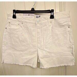Seven7 Women's High Rise Weekend Denim Shorts White Fray Hem 5" Size 16 NWT